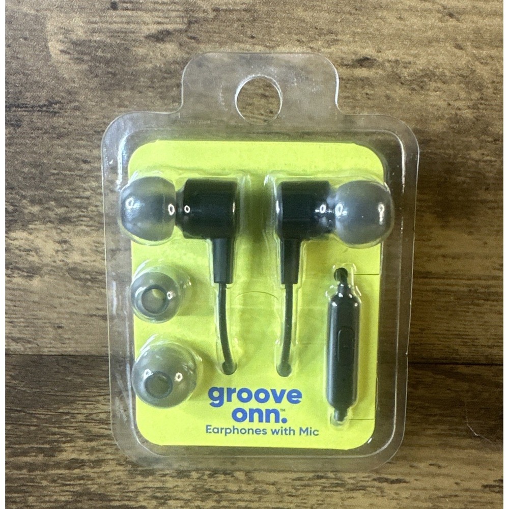 Groove Onn Earphones Earbuds Headphone Black 3 Silicone Tips 3.5mm Jack New
